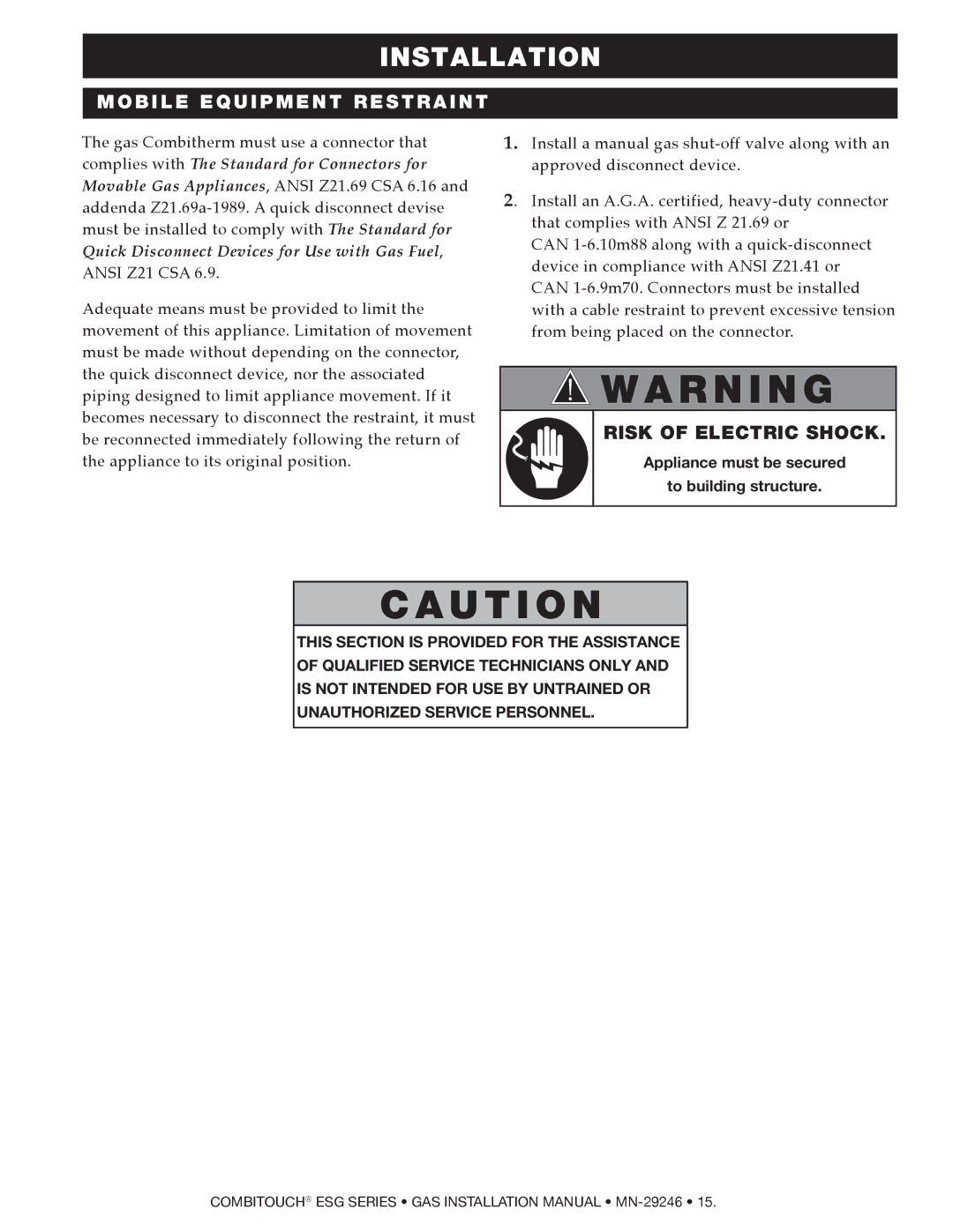 Alto-Shaam 610ESG, 1218ESG, 1010ESG, 1020ESG, 714ESG, 2020ESG manual Mobile Equipment Restraint 