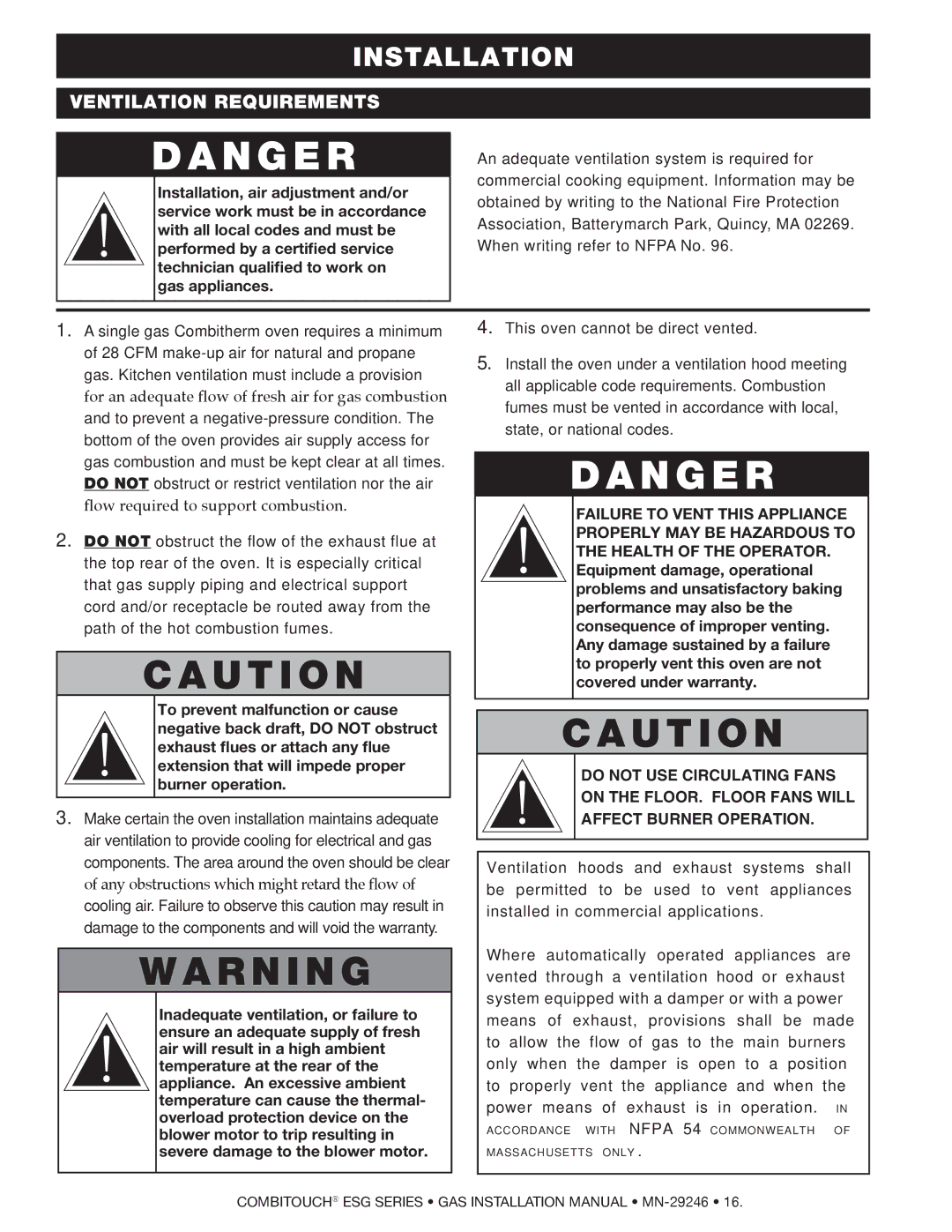 Alto-Shaam 1218ESG, 1010ESG, 1020ESG, 714ESG, 2020ESG, 610ESG manual Ventilation Requirements 