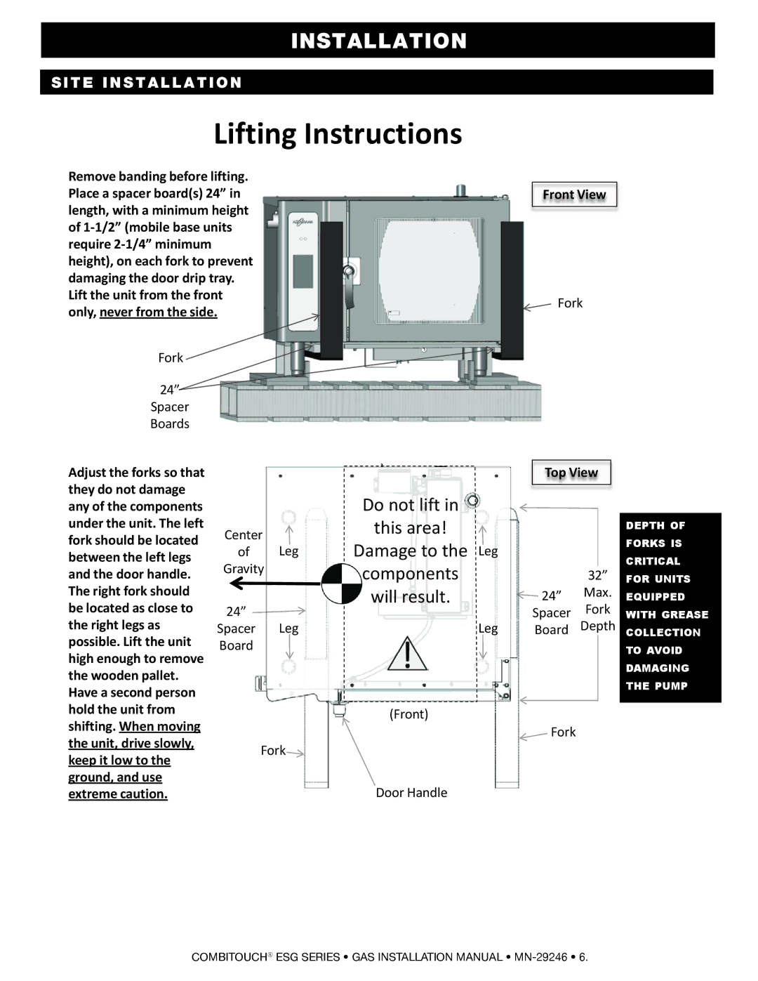 Alto-Shaam 1020ESG, 1218ESG, 1010ESG, 714ESG, 2020ESG, 610ESG manual Lifting Instructions 