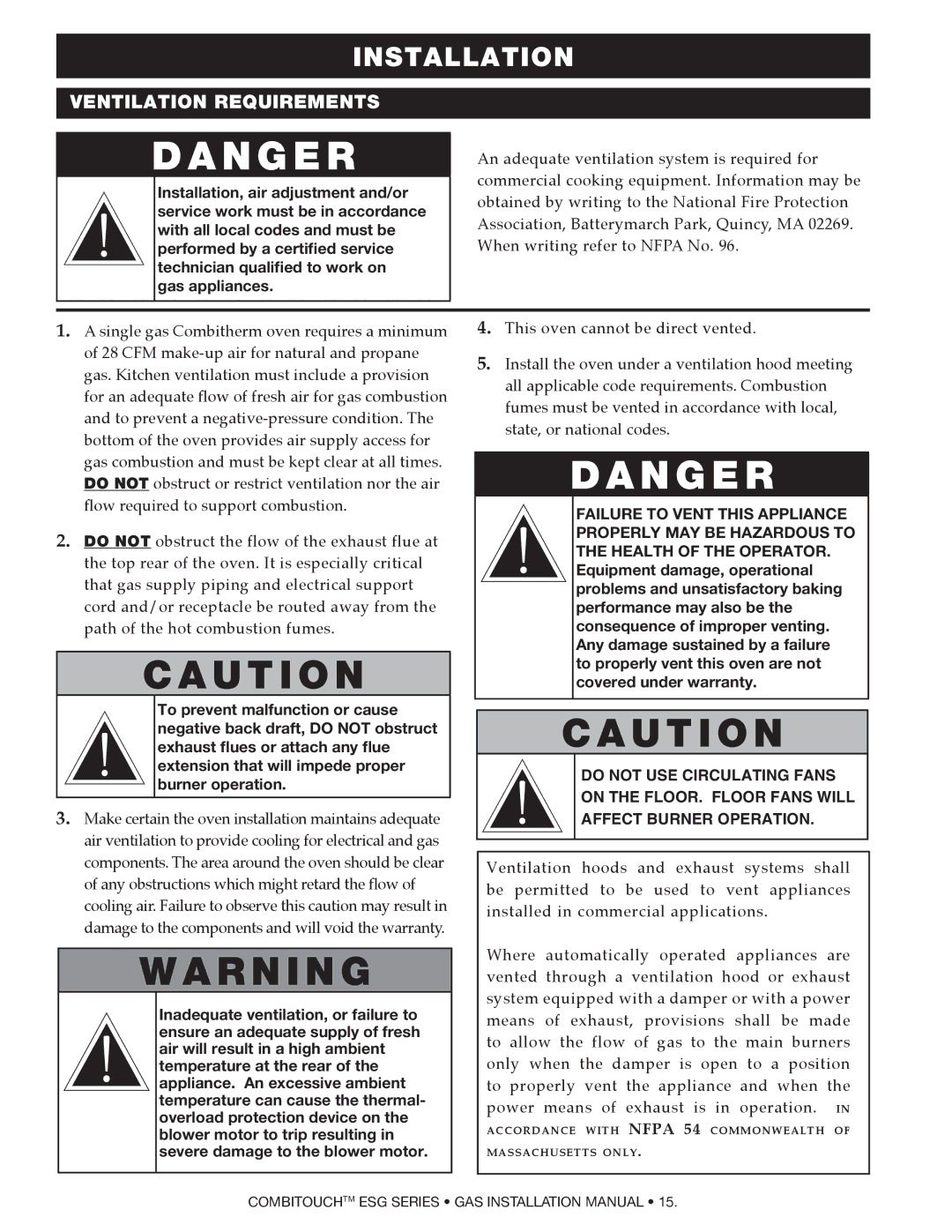 Alto-Shaam 610ESG, 1218ESG, 1010ESG, 1020ESG, 714ESG, 2020ESG manual Ventilation Requirements 