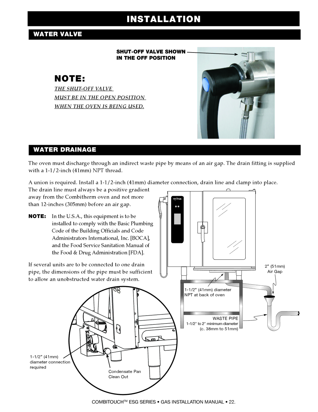 Alto-Shaam 1218ESG, 1010ESG, 1020ESG, 714ESG, 2020ESG, 610ESG manual Water Valve, Water Drainage, 38mmto 