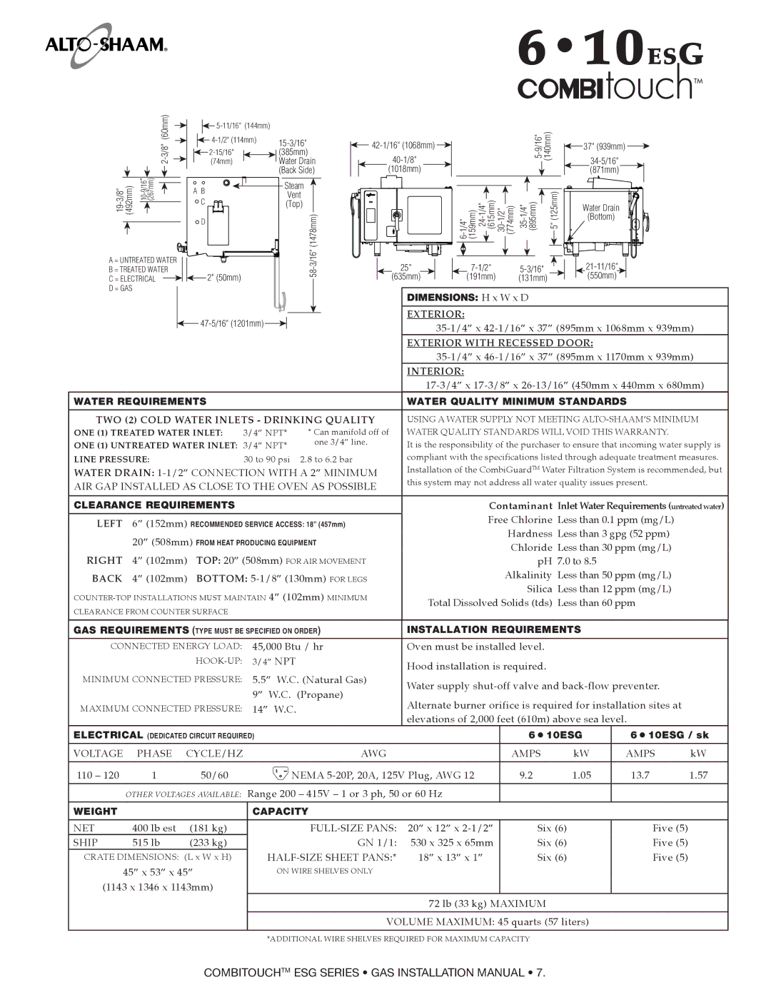 Alto-Shaam 714ESG, 1218ESG, 1010ESG, 1020ESG, 2020ESG manual Dimensions H x W x D, 610ESG 610ESG / sk 