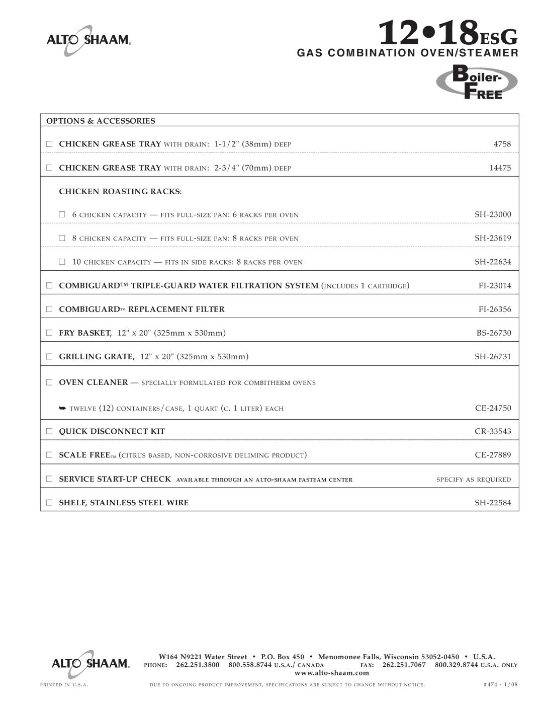 Alto-Shaam 12.18ESG Options & Accessor IES, Chicken Roasting Racks, Quick Disconnec T KIT, SHELF, Stainless Steel WI RE 