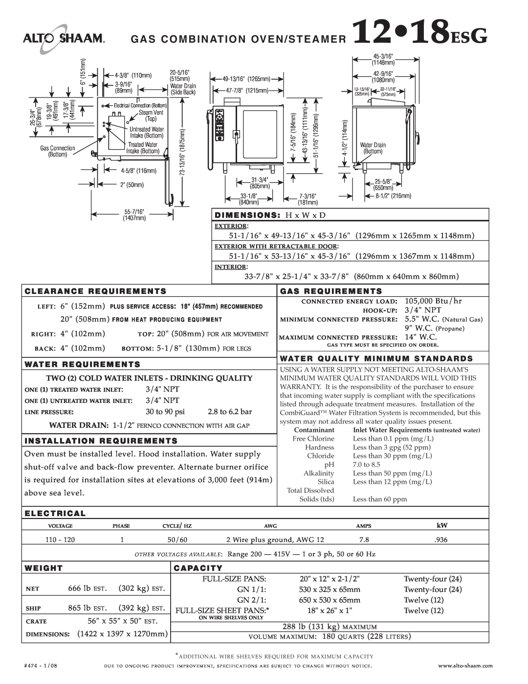 Alto-Shaam 12.18ESG specifications Ga S Com Bi Nation Oven/St, Eamer, 12 18ESG 