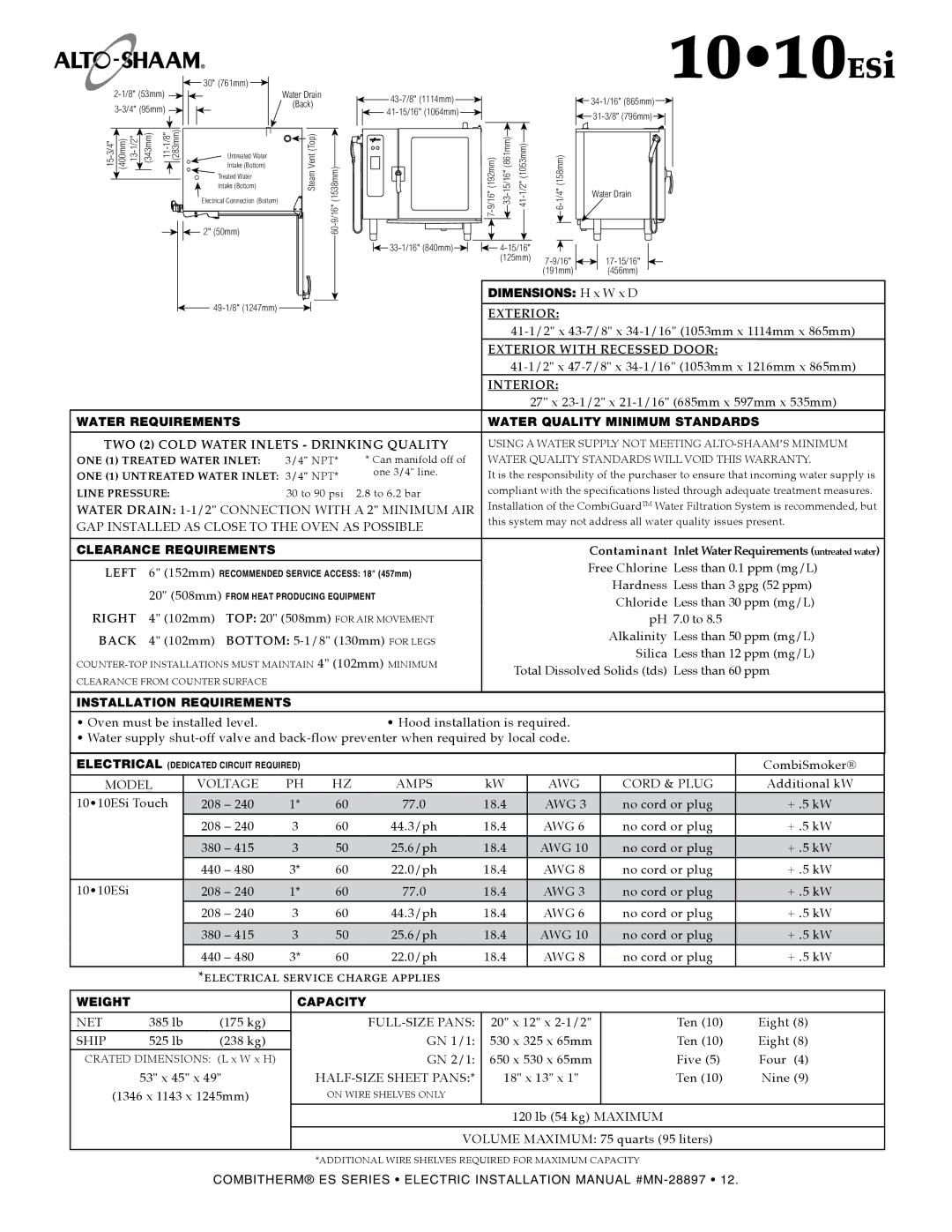 Alto-Shaam 1220 manual 1010esi, 1010ESi Touch 