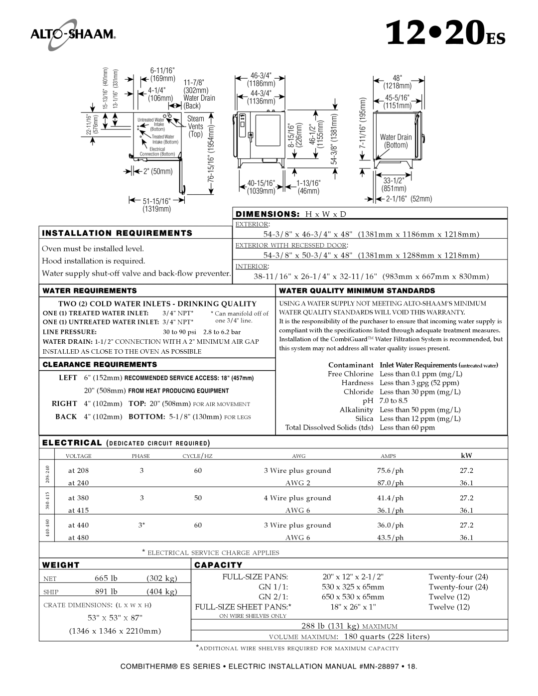 Alto-Shaam manual 1220es, Back 1151mm 