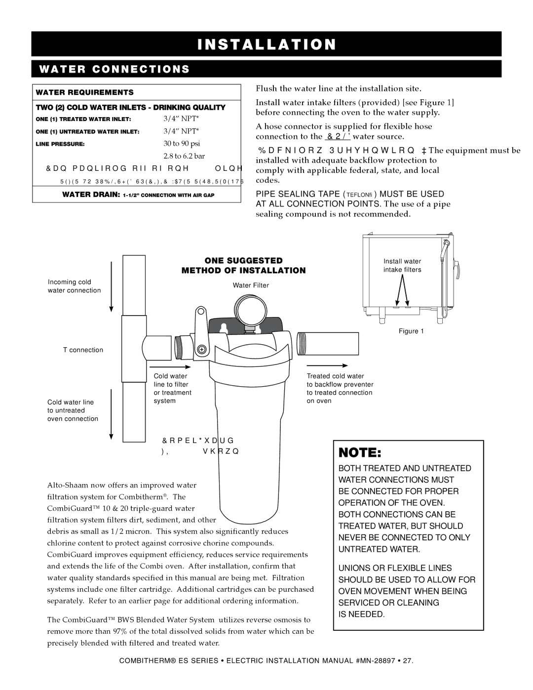 Alto-Shaam 1220 manual Water connections, Water requirements Two 2 cold water inlets drinking quality 