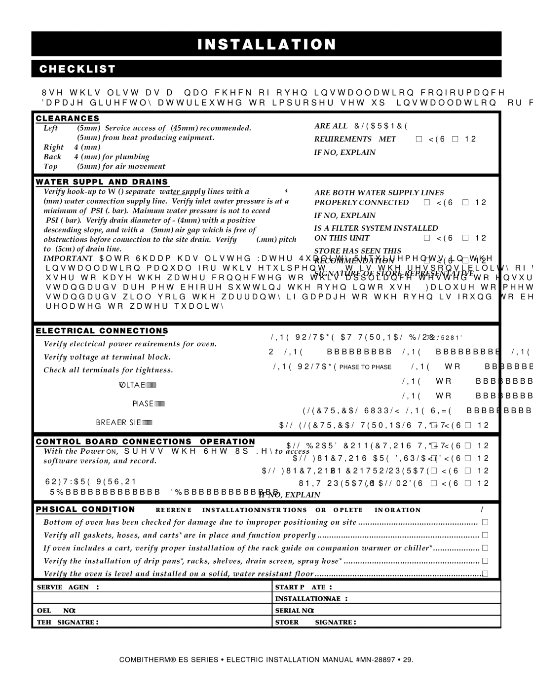 Alto-Shaam 1220 manual E c k l i s t, Clearances 