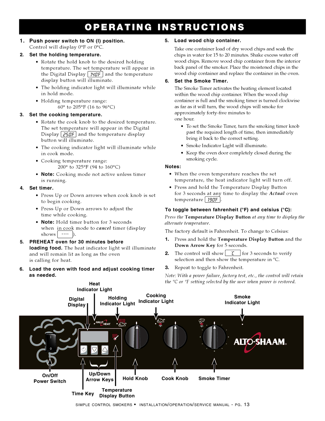 Alto-Shaam 1767-SK, 1000-SK-I, 1000-SK/II manual Push power switch to On I position 