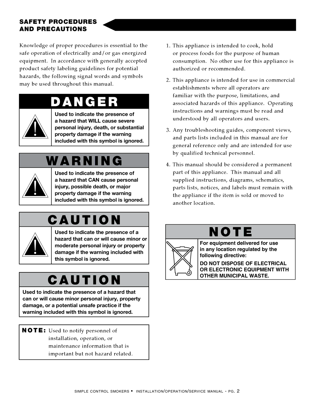 Alto-Shaam 1000-SK-I, 1767-SK, 1000-SK/II manual N g E r, SAfETY PrOcEDUrES PrEcAUTIONS 