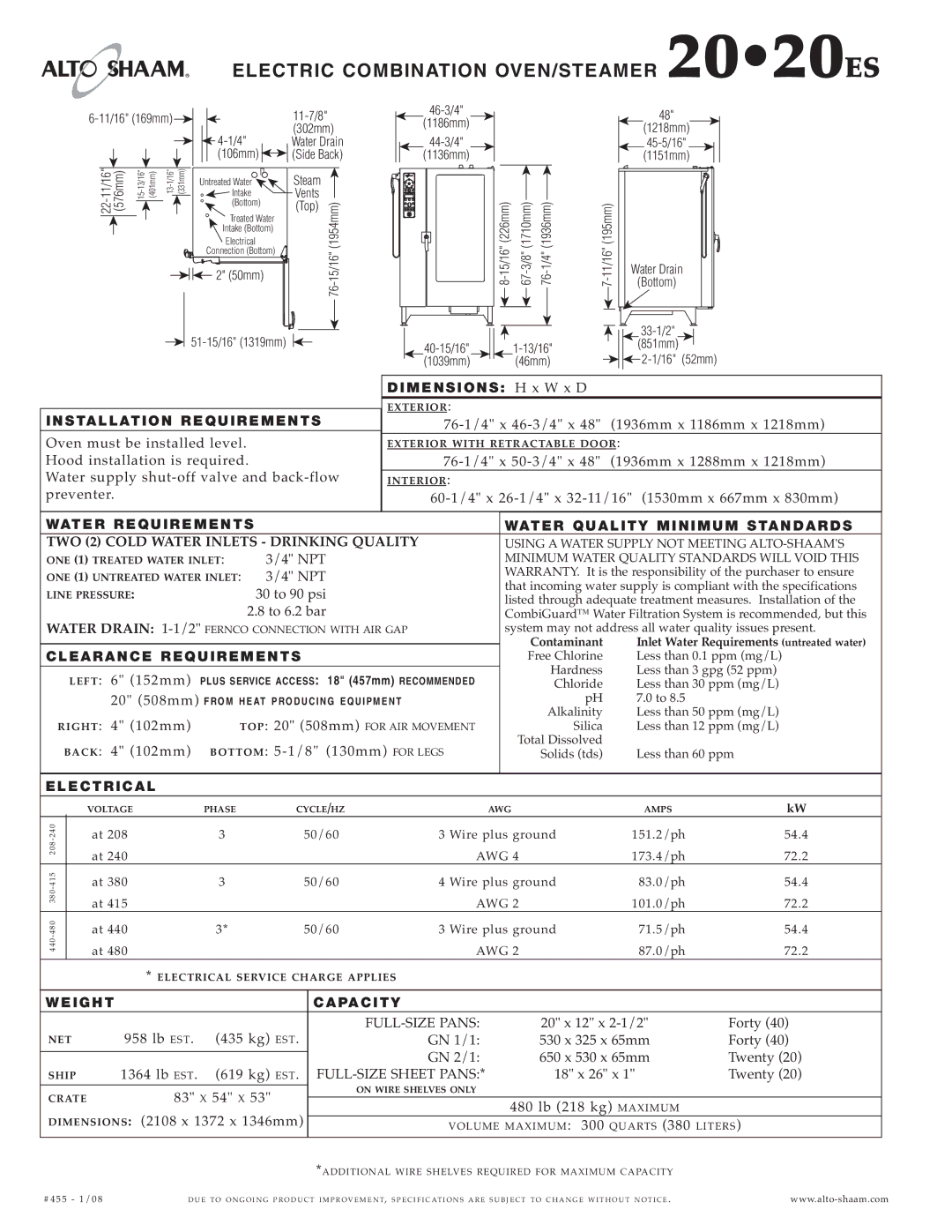 Alto-Shaam 20.20ES specifications Elec Tric Combin Atio N OVEN/ STE AME R 2020ES 