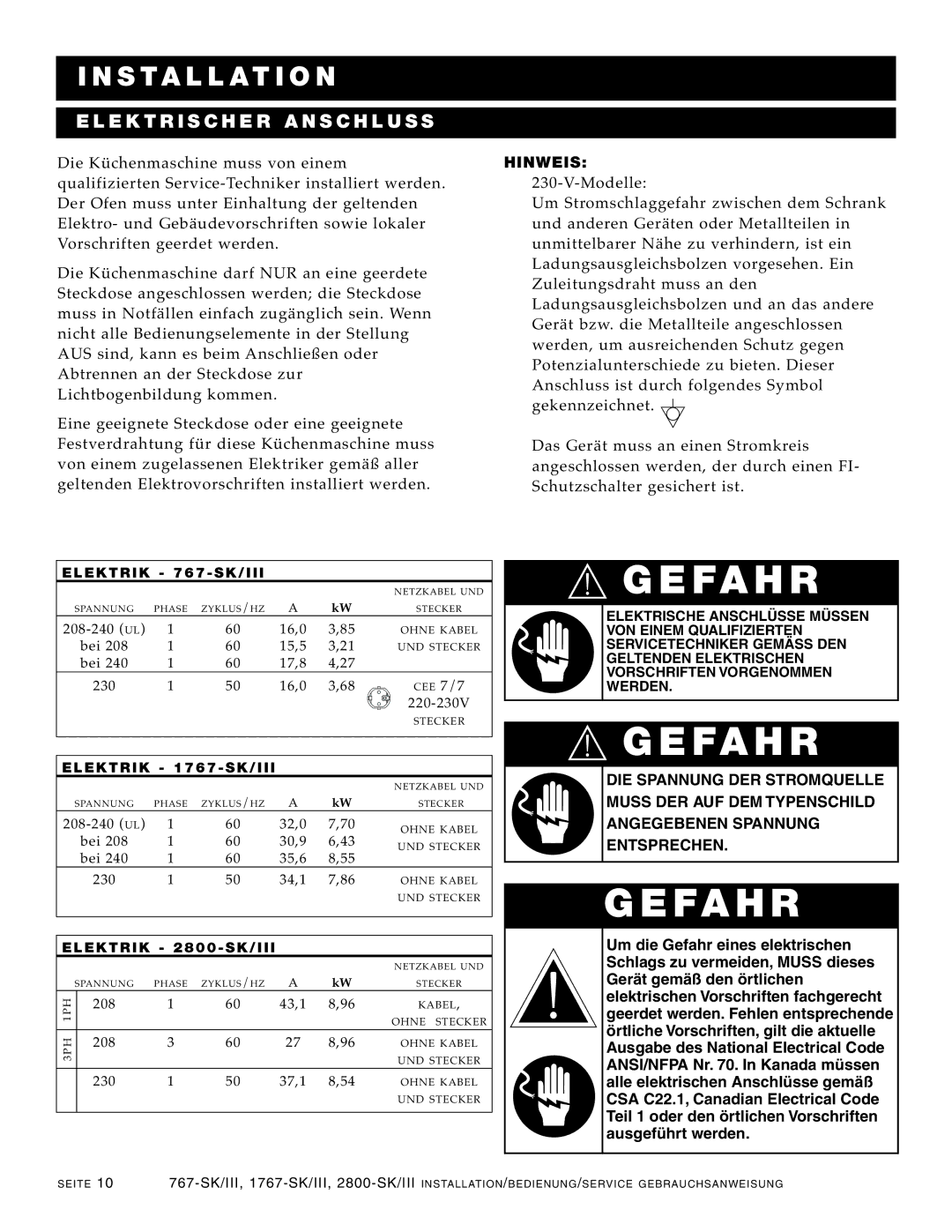 Alto-Shaam 1767-SK/III, 2800-SK/III manual GE Fahr 