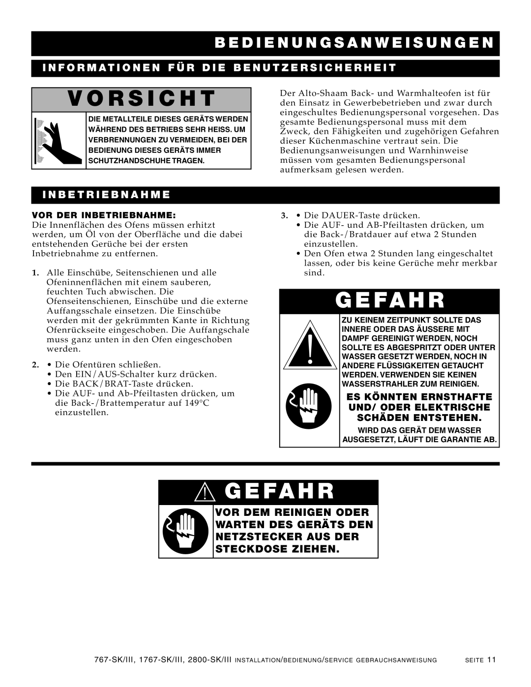 Alto-Shaam 2800-SK/III, 1767-SK/III manual Or SIC HT, Be Dienun Gsanweis Ungen 