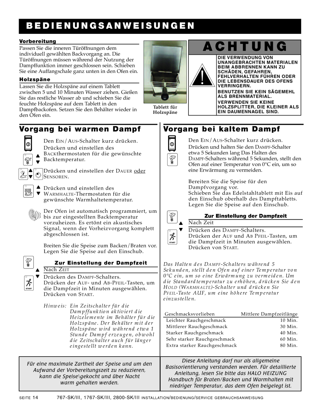 Alto-Shaam 1767-SK/III, 2800-SK/III manual Ch Tu Ng, Vorgang bei warmen Dampf 