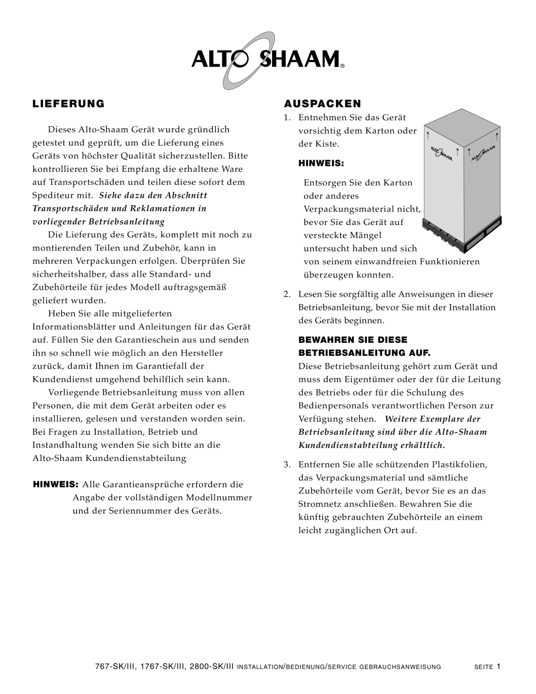 Alto-Shaam 2800-SK/III, 1767-SK/III manual LIE Ferun G 