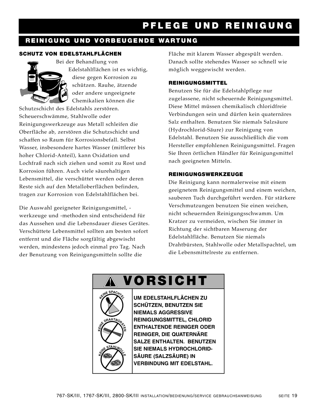 Alto-Shaam 2800-SK/III, 1767-SK/III manual Vor Si Cht, Pflege UND Rein Igung 