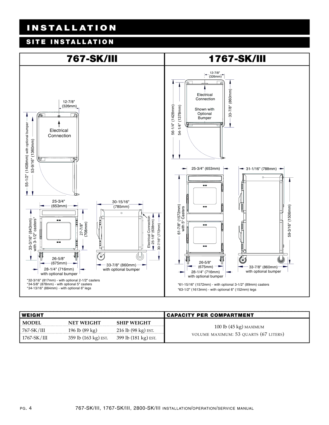 Alto-Shaam 2800-SK/III manual 767-SK/III 1767-SK/III, SI TE INS Tallatio 