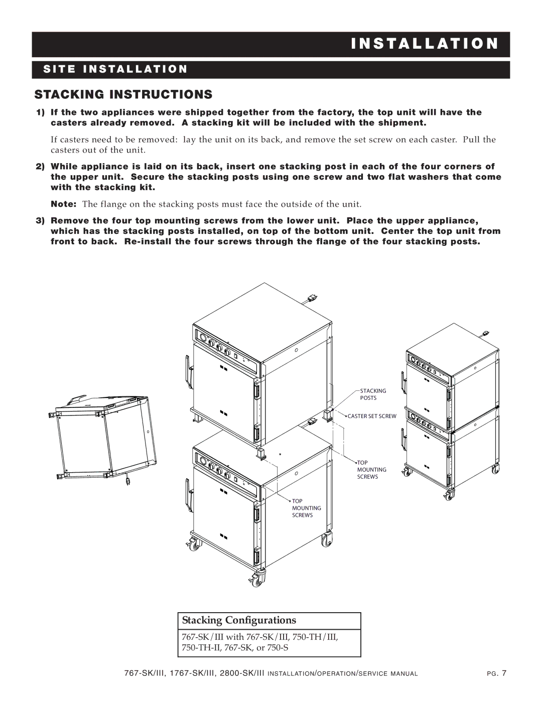 Alto-Shaam 2800-SK/III manual Stacking Instructions 