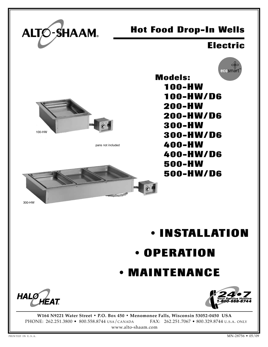 Alto-Shaam 28756, 300-HW/D6, 500-HW/D6, 100-HW/D6 manual Stallat ION 