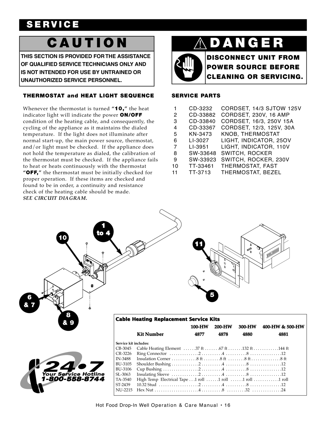 Alto-Shaam 28756, 300-HW/D6, 500-HW/D6, 100-HW/D6 manual Se Rvi Ce, Therm Ostat and Heat Light Seque NCE 