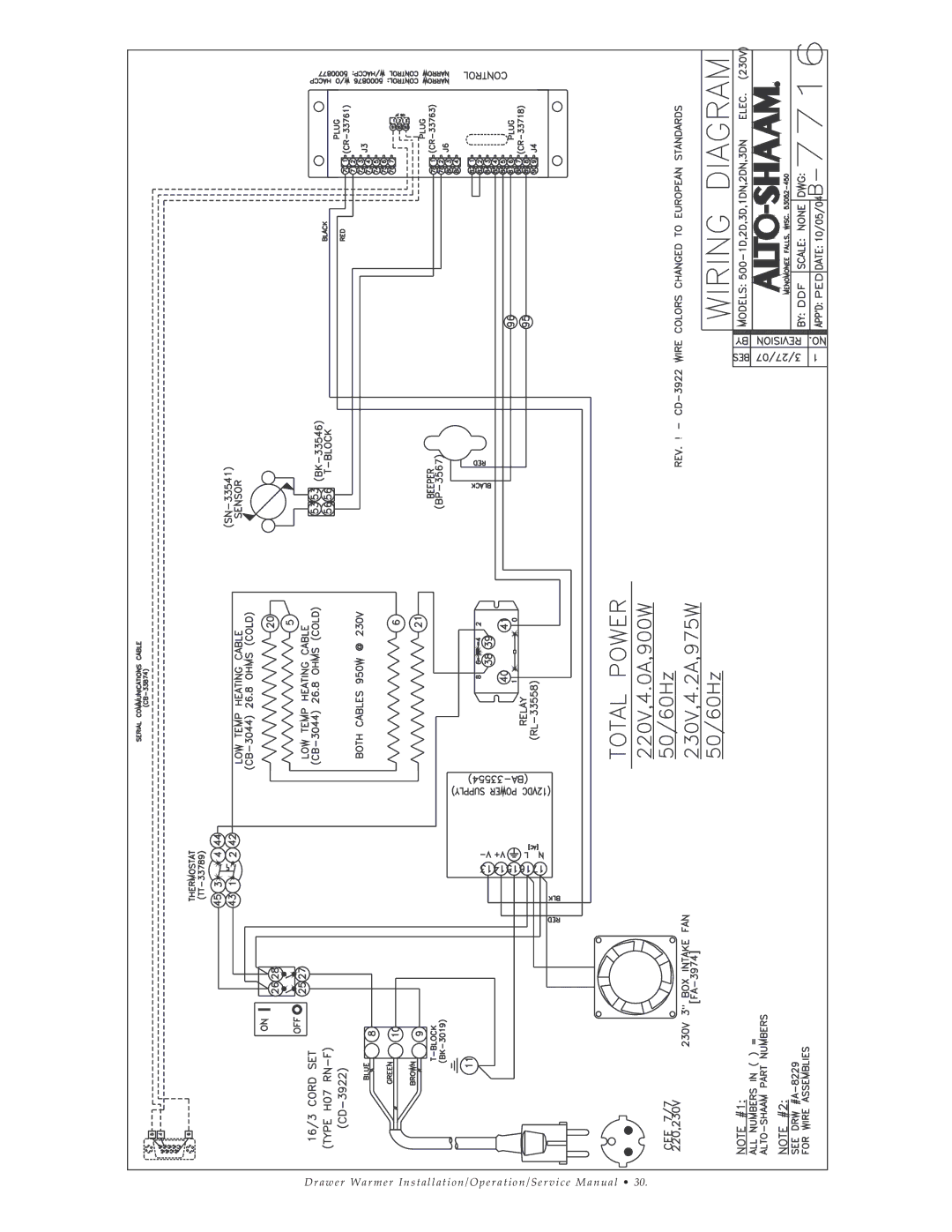 Alto-Shaam 2DN, 3DN, 1DN manual Dr awe r War mer Ins tallation Operation Ervice Manual 