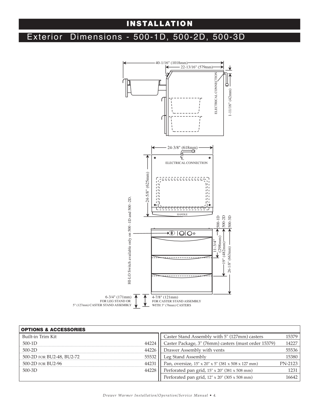 Alto-Shaam 1DN, 3DN, 2DN manual 298mm, Options & Accessories 