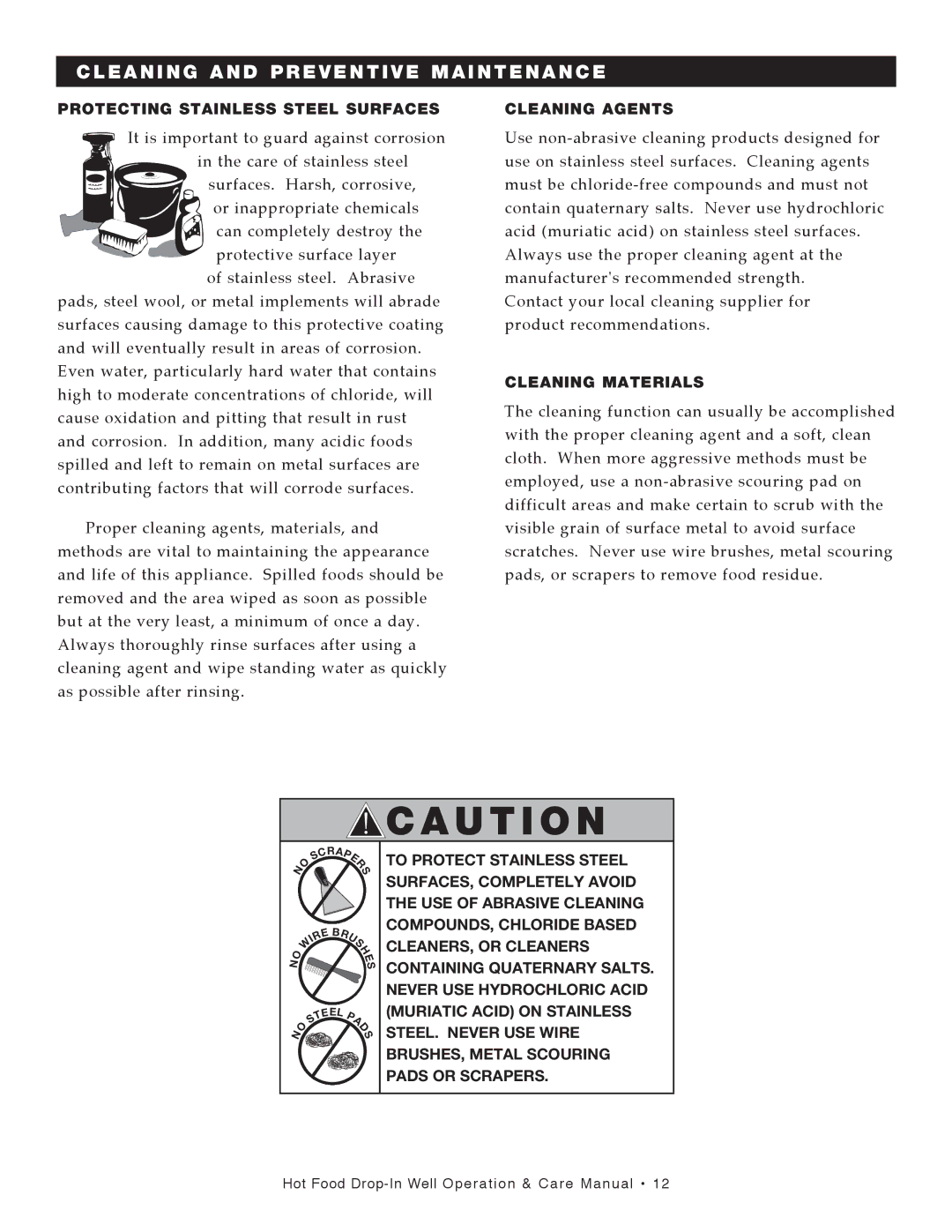 Alto-Shaam 300-HW/D4, 400-HW/D4 Cleaning and Preventive Maintenance, Protecting Stainless Steel Surfaces, Cleaning Agents 