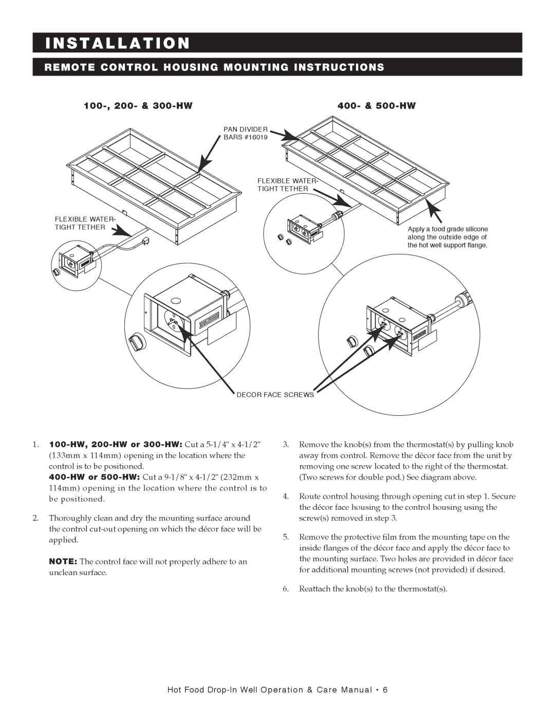 Alto-Shaam 100-HW/D443, 400-HW/D4, 400-HW/D6, 300-HW/D643, 500-HW/D4, 300-HW/D4 Remote Control Housing Mounting Instructions 