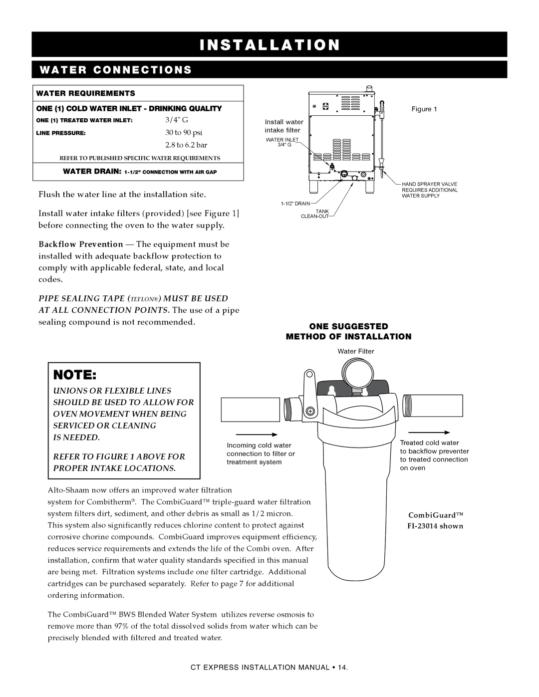 Alto-Shaam 4.10ESiVH, 4.10esi manual Water connections, One suggested Method of installation 