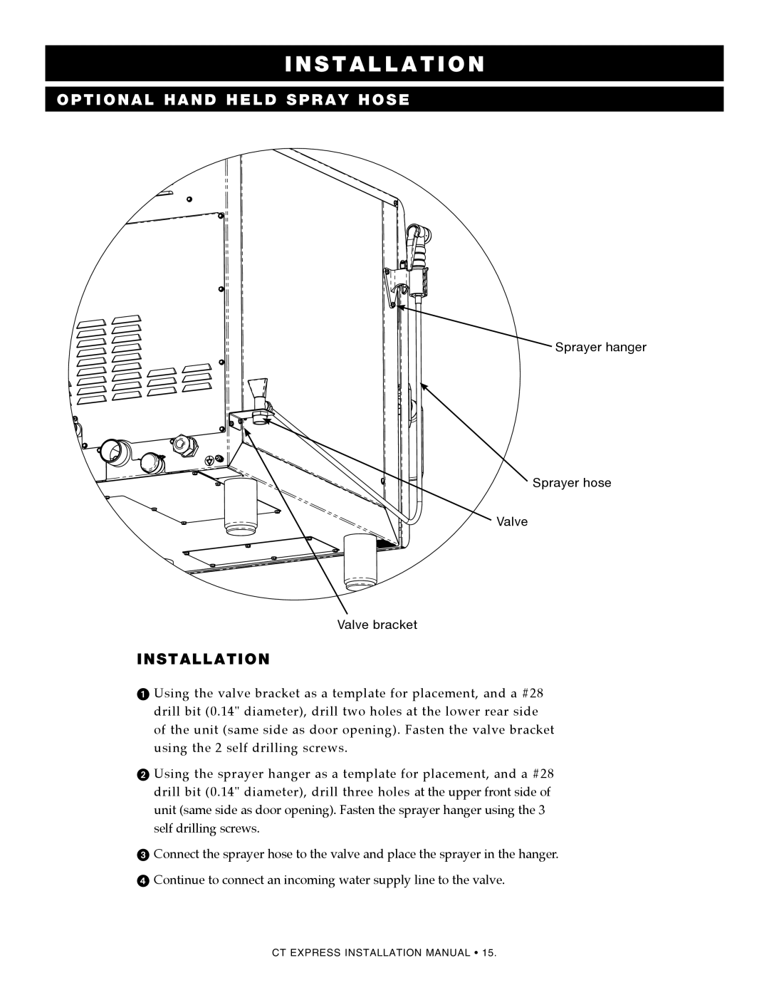 Alto-Shaam 4.10esi, 4.10ESiVH manual Optional hand held spray hose, Installation 