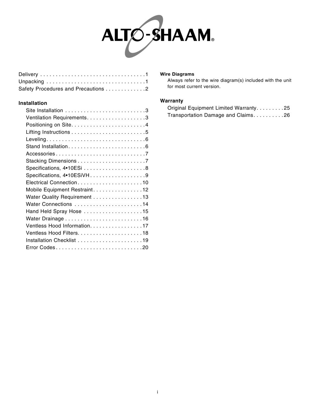 Alto-Shaam 4.10ESiVH, 4.10esi manual Warranty 