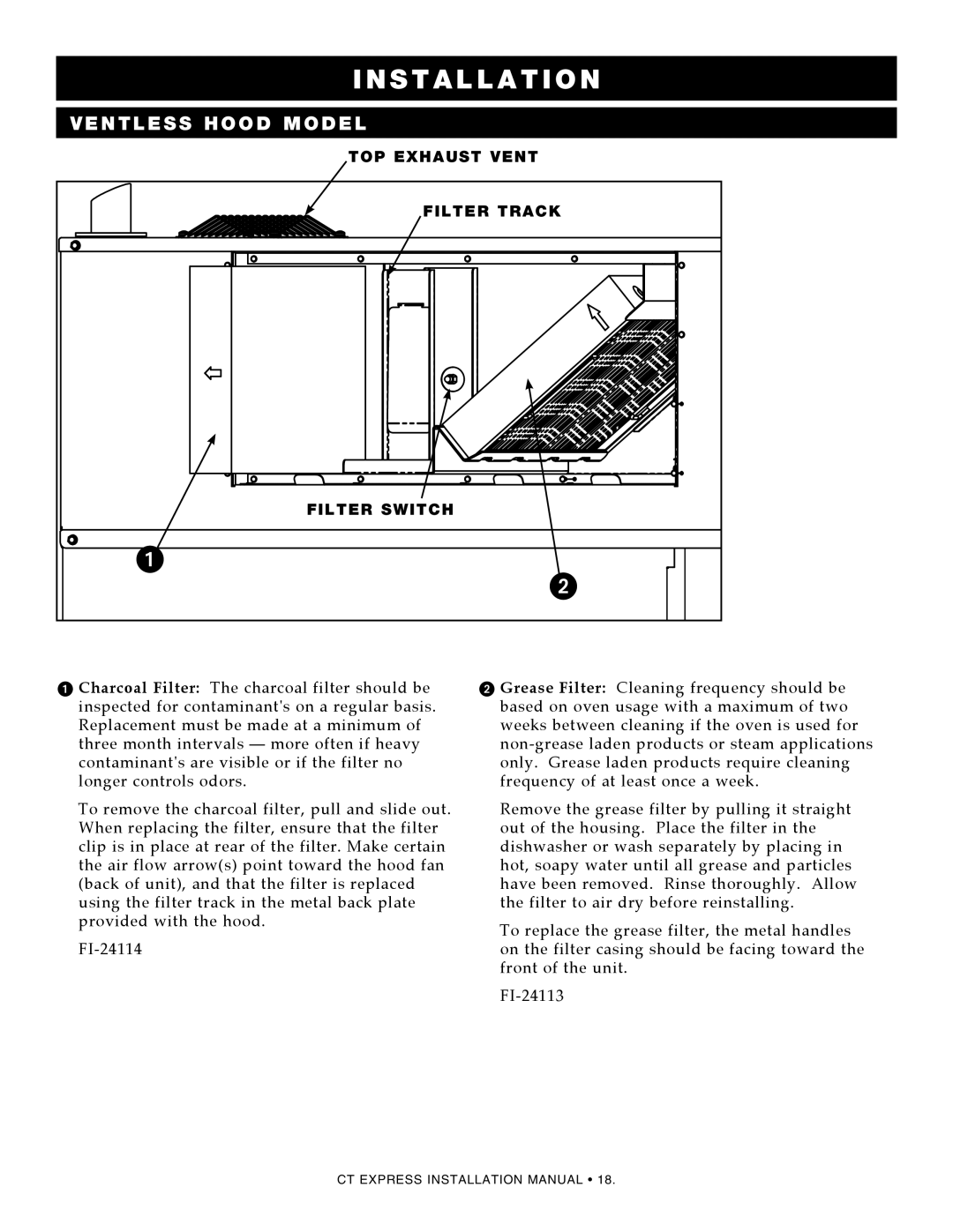 Alto-Shaam 4.10ESiVH, 4.10esi manual Top exhaust vent, Filter track, Filter switch 