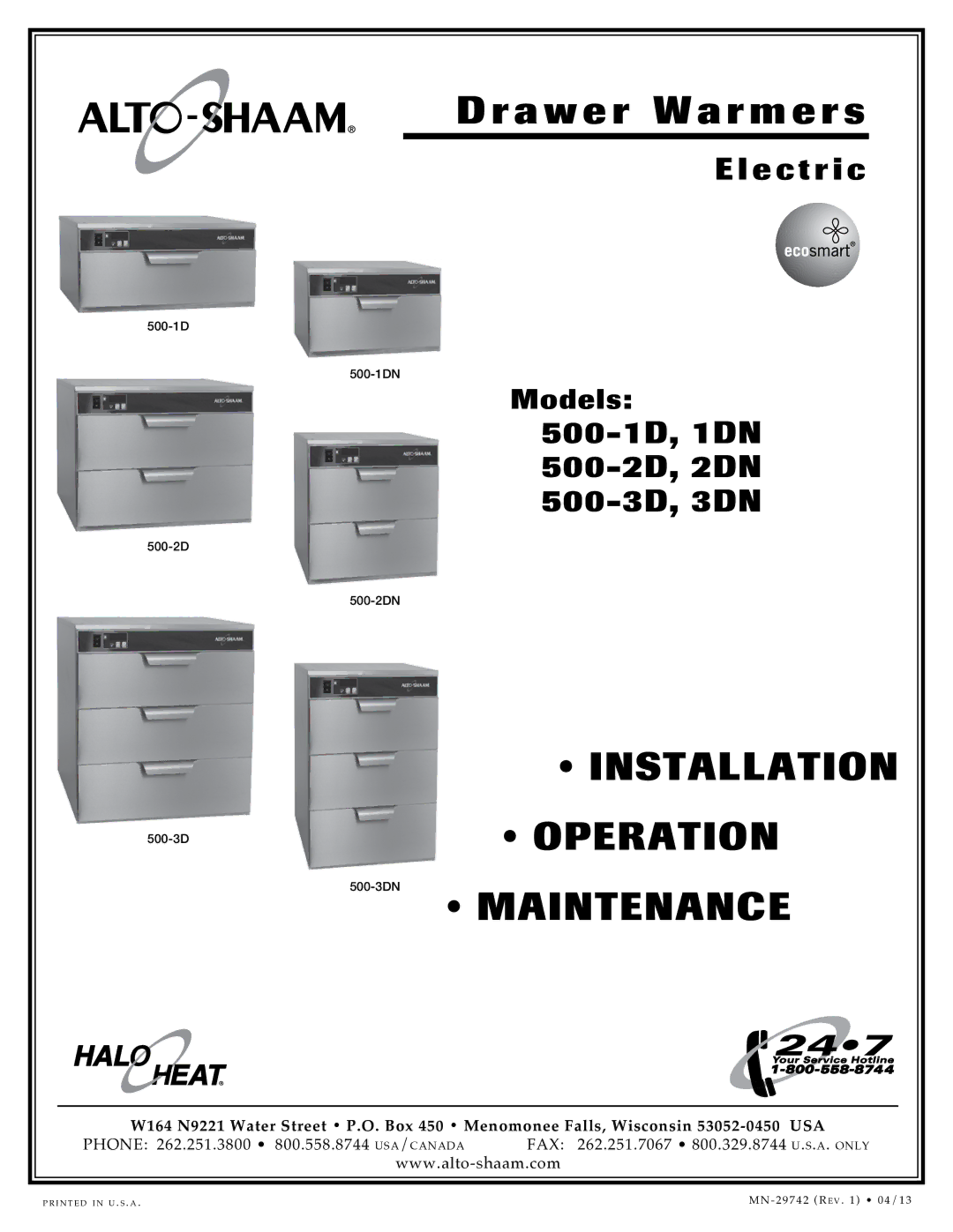 Alto-Shaam 3DN, 500-3D, 500-1D, 2DN, 500-2D, 1DN, drawer warmers manual A w e r W a r m e r s 