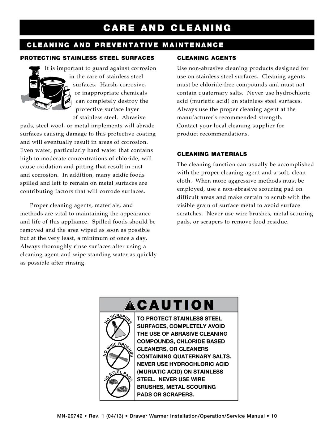 Alto-Shaam 1DN, 500-3D, 3DN, 2DN CLEANINg and prEVENTATIVE MAINTENANcE, PrOTEcTINg Stainless Steel SurfAcES, CLEANINg AgENTS 