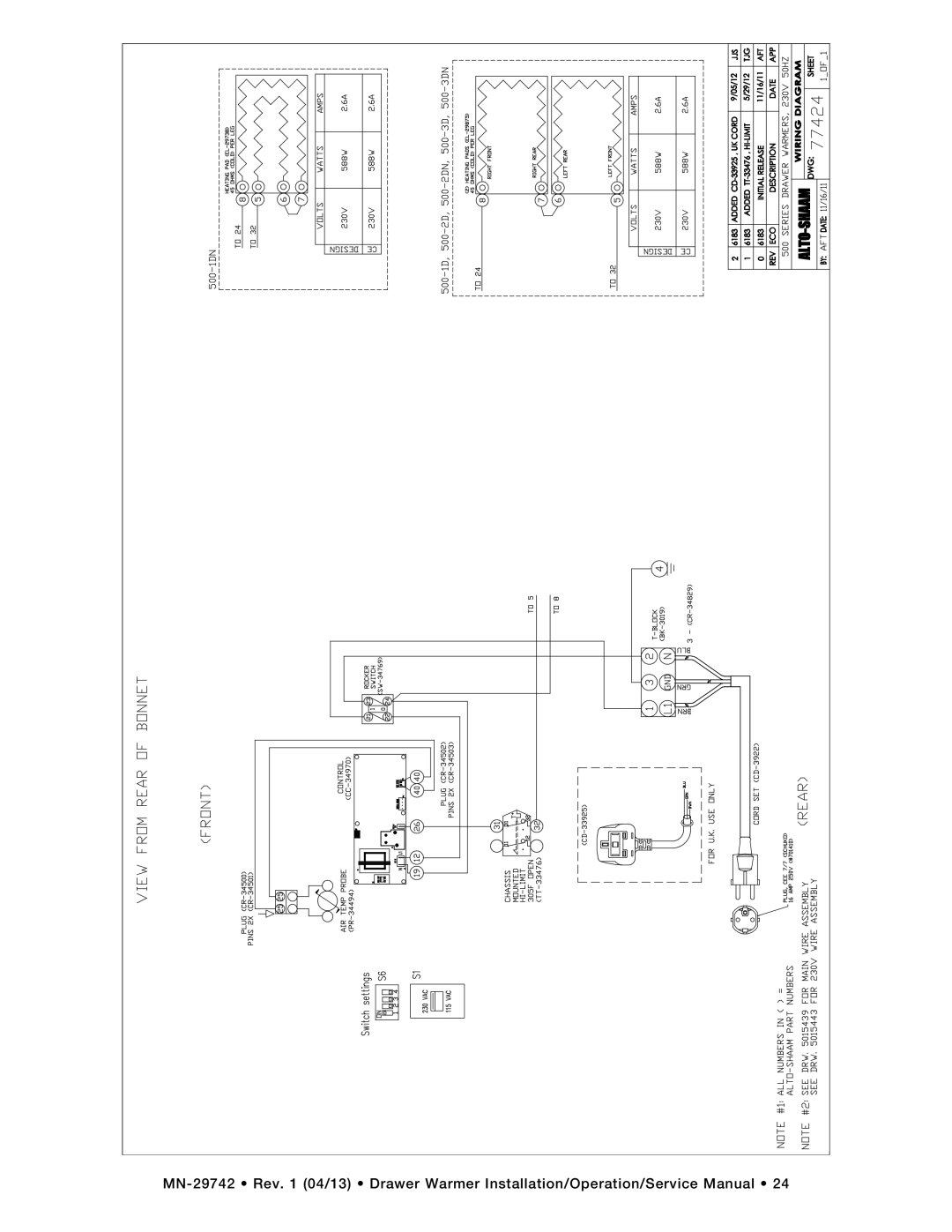 Alto-Shaam 1DN, 500-3D, 3DN, 500-1D, 2DN, 500-2D, drawer warmers manual 