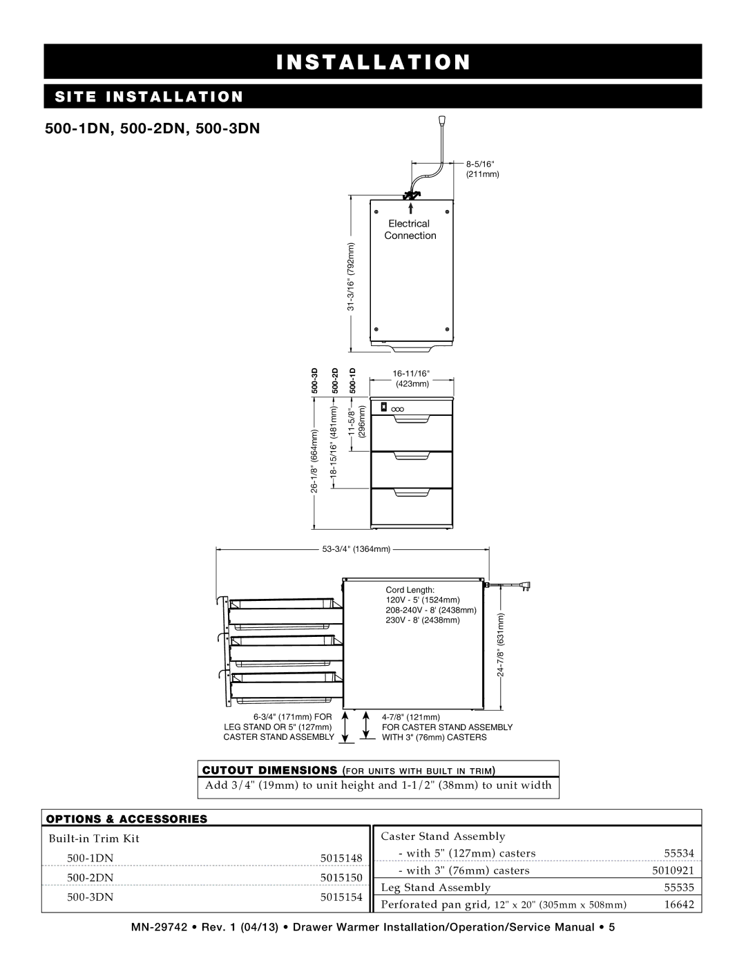 Alto-Shaam drawer warmers manual 500-1DN, 500-2DN, 500-3DN, Electrical Connection 