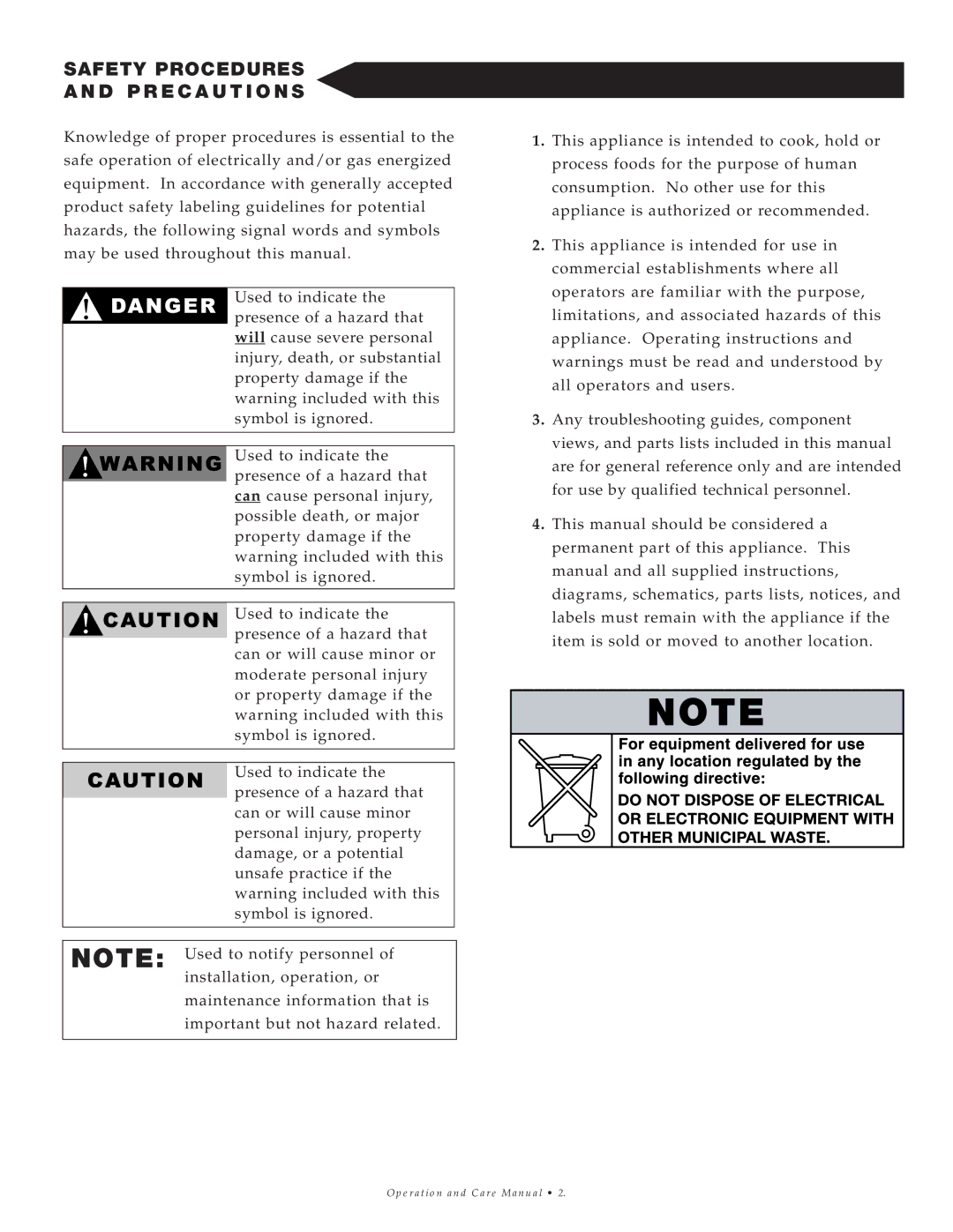 Alto-Shaam 500-E/Deluxe manual Safety Procedures D P R E C a U T I O N S 