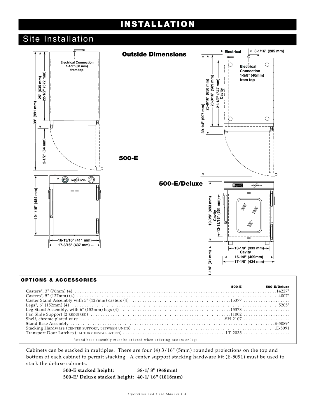 Alto-Shaam 500-E/Deluxe manual Outside Dimensions 