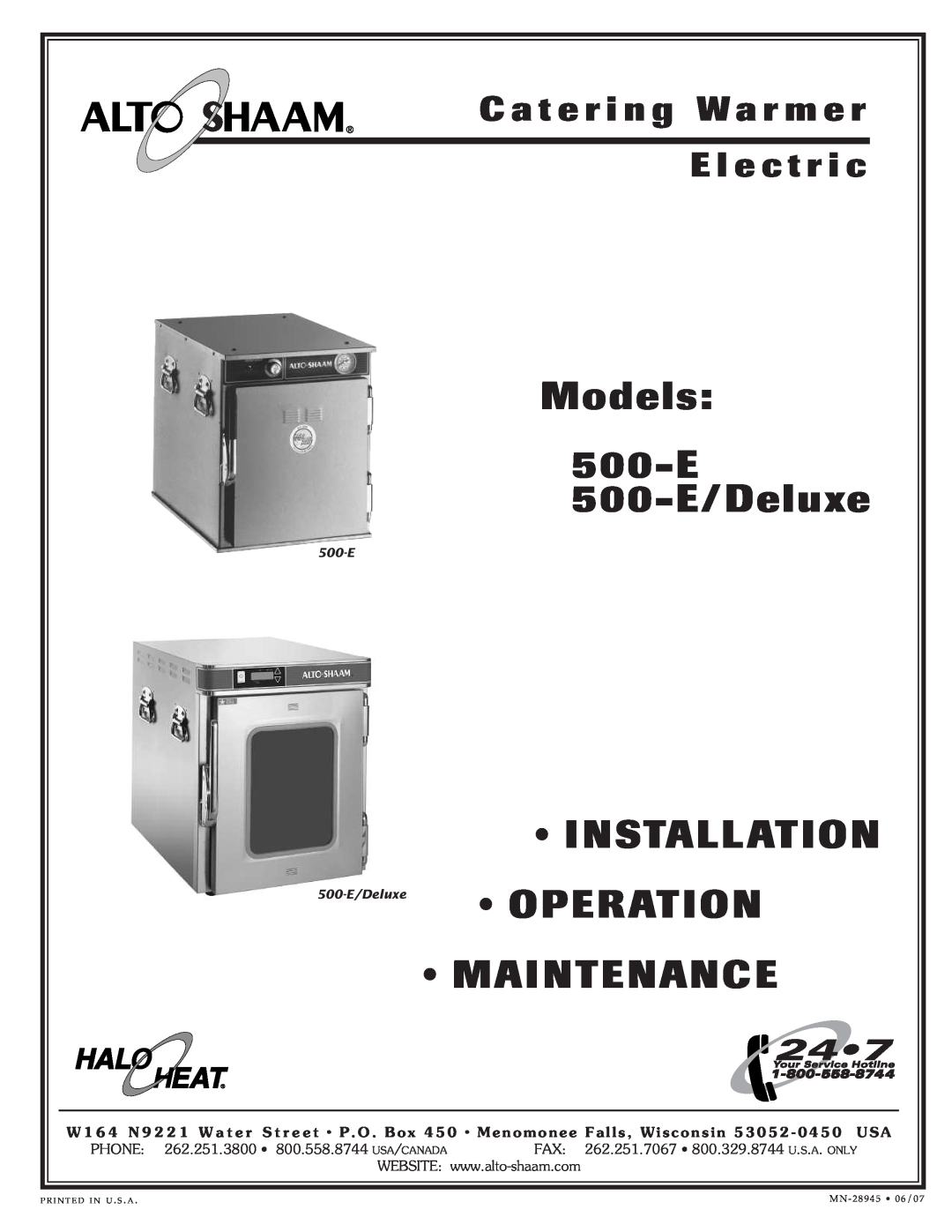 Alto-Shaam 500-E/Deluxe manual Models, 50 0-E/Delu xe, Ins Talla Tion, Op Eration, Maintenance, Ca t e rin g W arm e r 