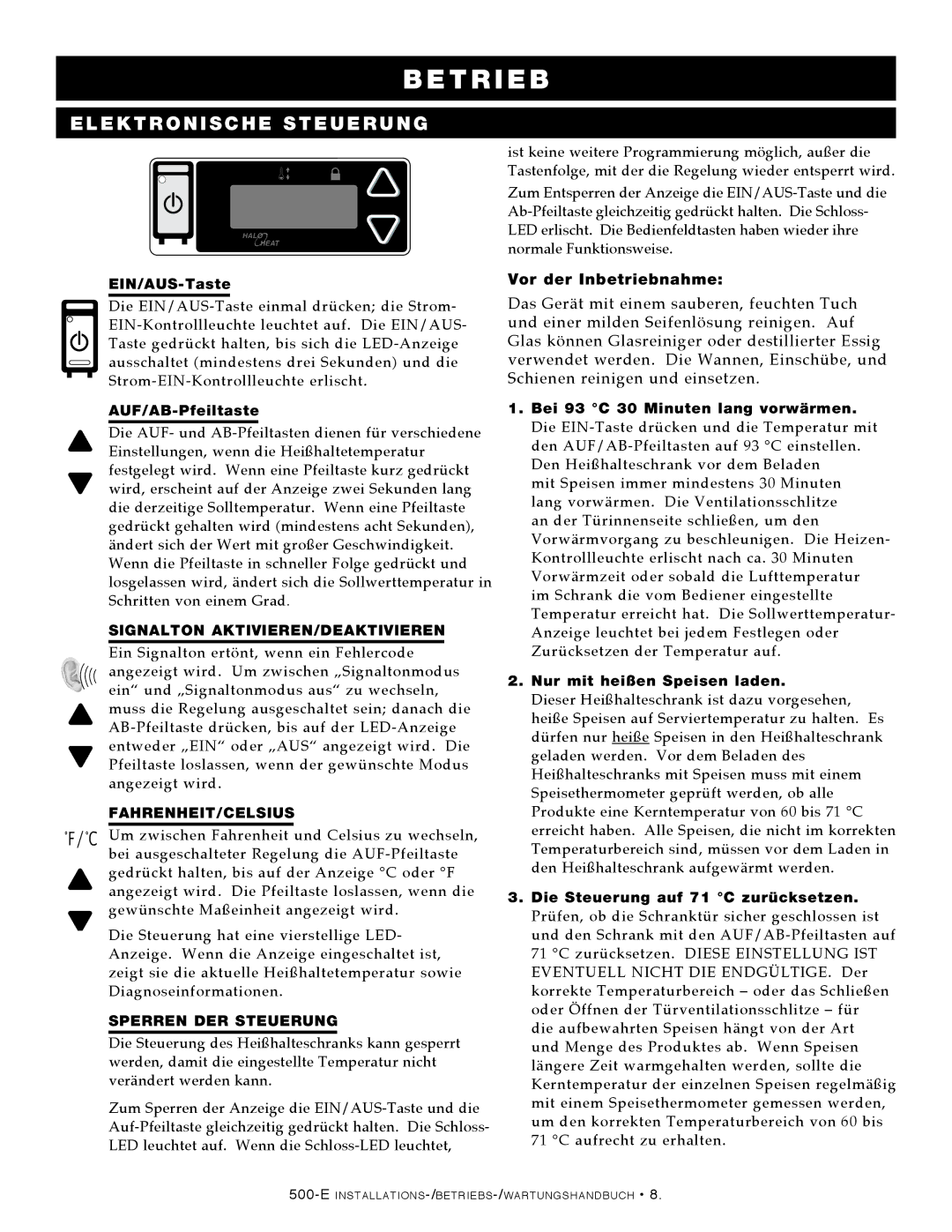 Alto-Shaam 500-E/HD manual El ek tr o n i sc he Steuerung 