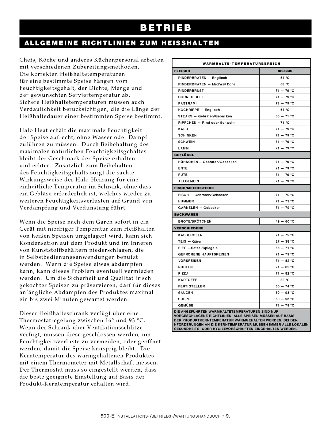 Alto-Shaam 500-E/HD manual Al l g e m e i n e Richtlinien zum HeiSShalten, Pastrami 