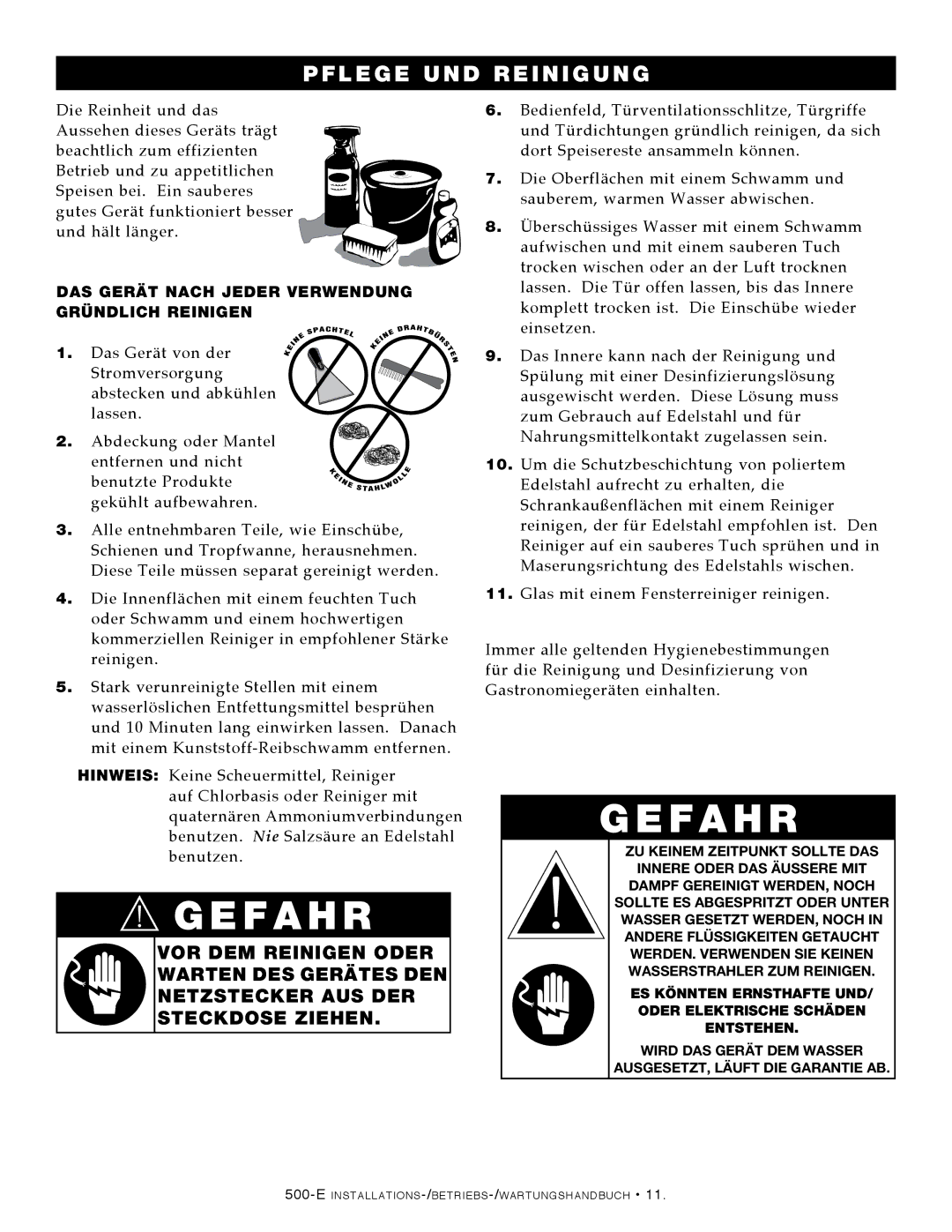 Alto-Shaam 500-E/HD manual WARtEN DES GERätES DEN NEtZStEckER AUS DER StEckDOSE ZIEhEN 