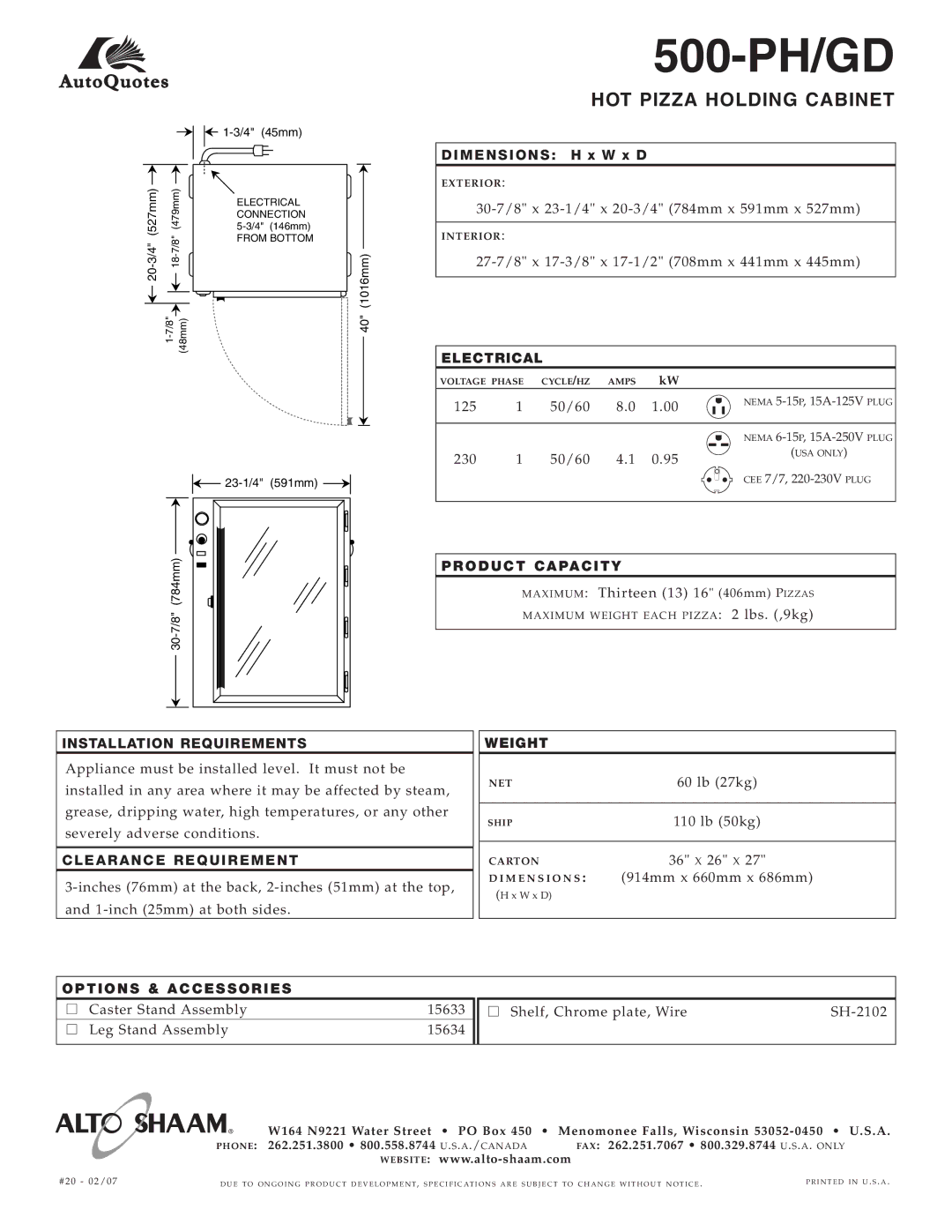 Alto-Shaam 500-PH/GD specifications 