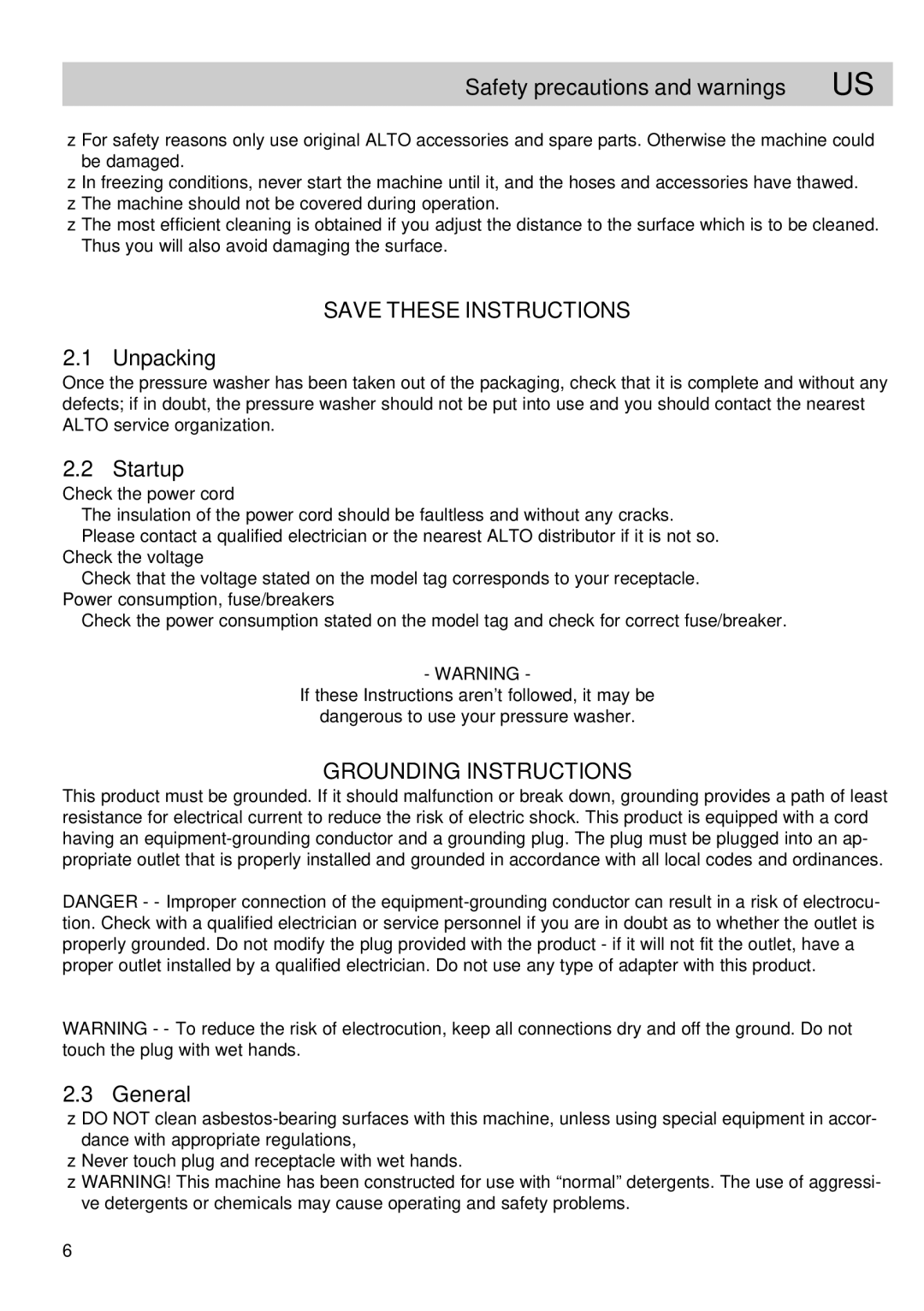 Alto-Shaam 52C3KSA -2, 52C3KSA -1 manual Safety precautions and warnings US, Unpacking, Startup, General 