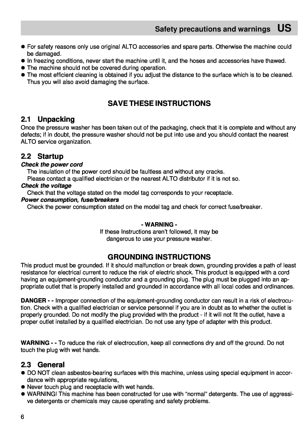 Alto-Shaam 52C3KSA -2 manual Safety precautions and warnings US, SAVE THESE INSTRUCTIONS 2.1 Unpacking, Startup, General 