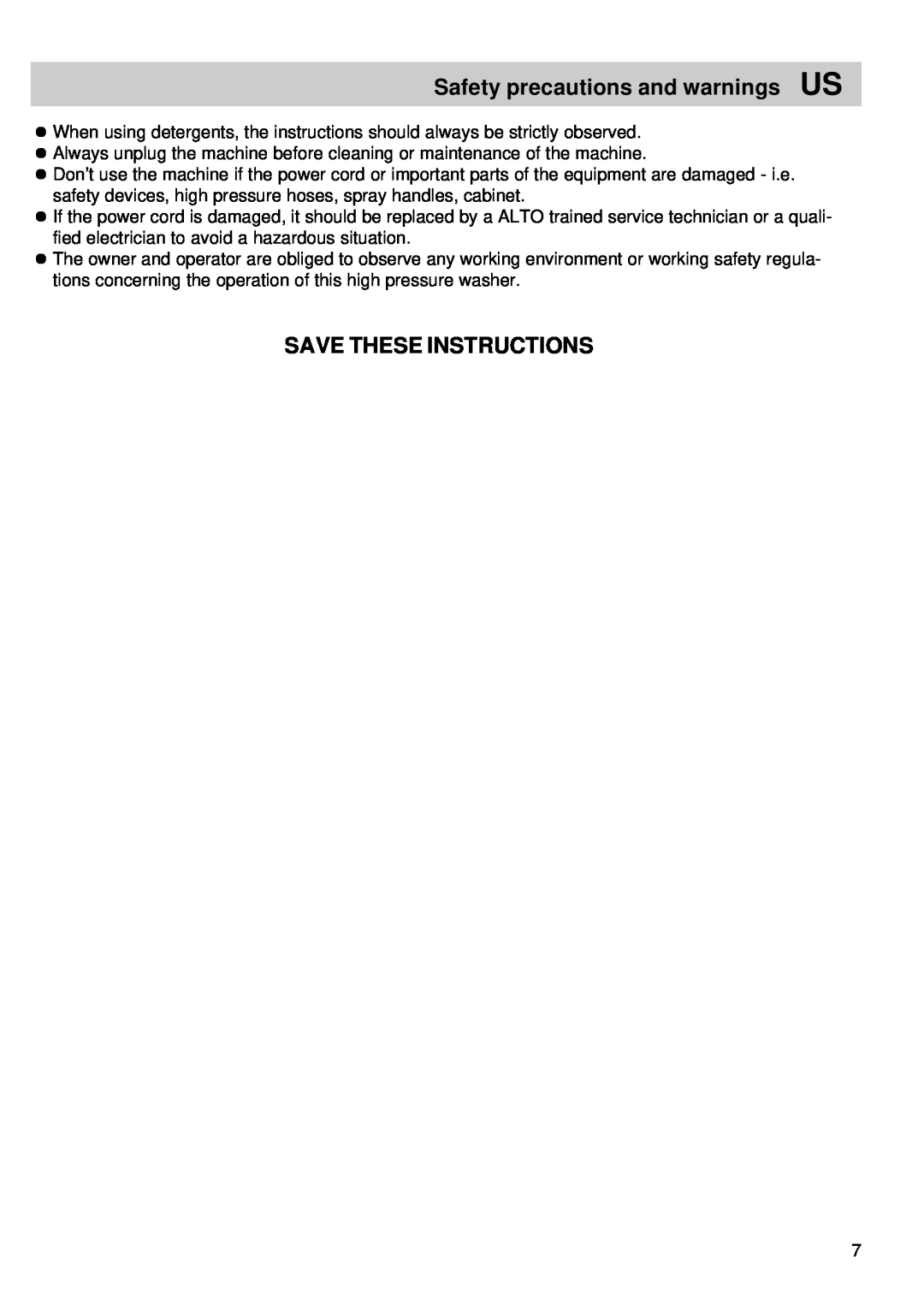 Alto-Shaam 52C3KSA -1, 52C3KSA -2 manual Save These Instructions, Safety precautions and warnings US 
