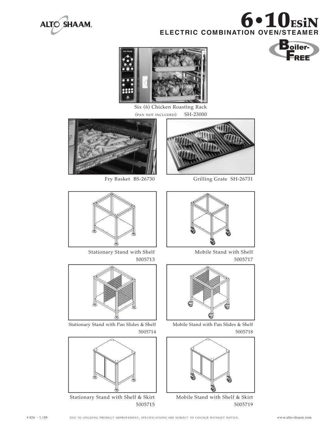 Alto-Shaam 6.10ESiN specifications EL ECT RIC COM Bination OVEN/S TE AME R, Six 6 Chic ken Roa sting Ra ck, #4 26 1 /0 