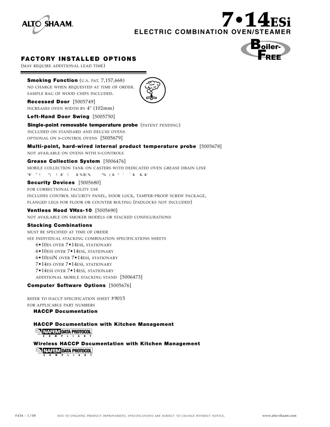 Alto-Shaam 7-14ESi specifications Elect RIC COM Bina Tion OVEN/ST EAM ER 