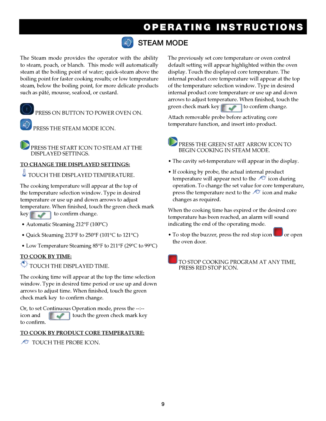 Alto-Shaam 7.14es CombiTouch operation manual Steam mode, To Cook by product core Temperature 