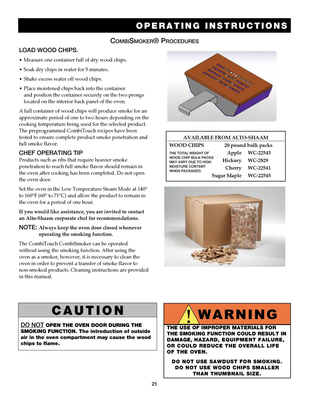 Alto-Shaam 7.14es CombiTouch operation manual Load wood chips, Apple WC-22543, Hickory WC-2829, Cherry WC-22541, WC-22545 